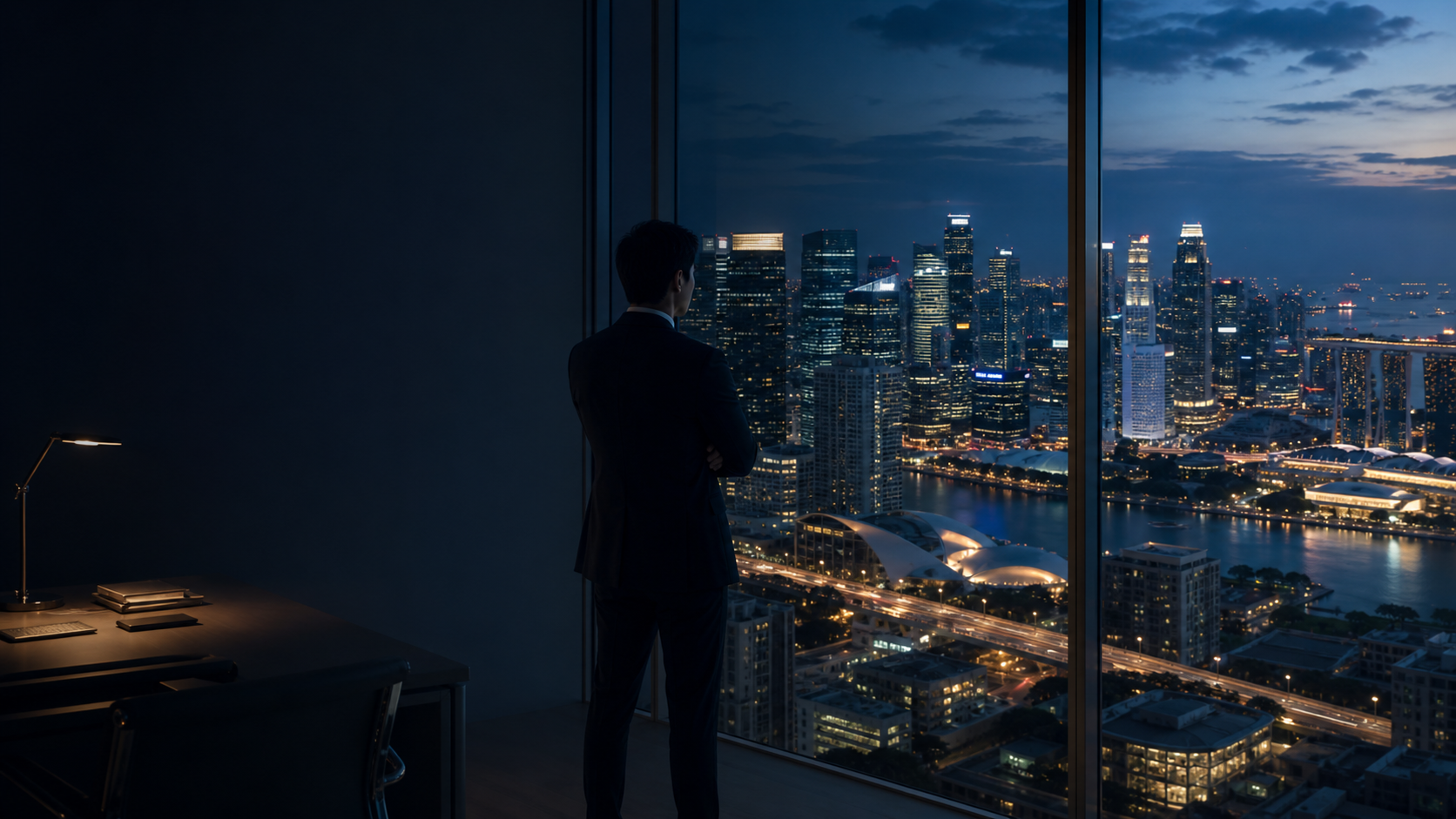 Singapore central business district at night
